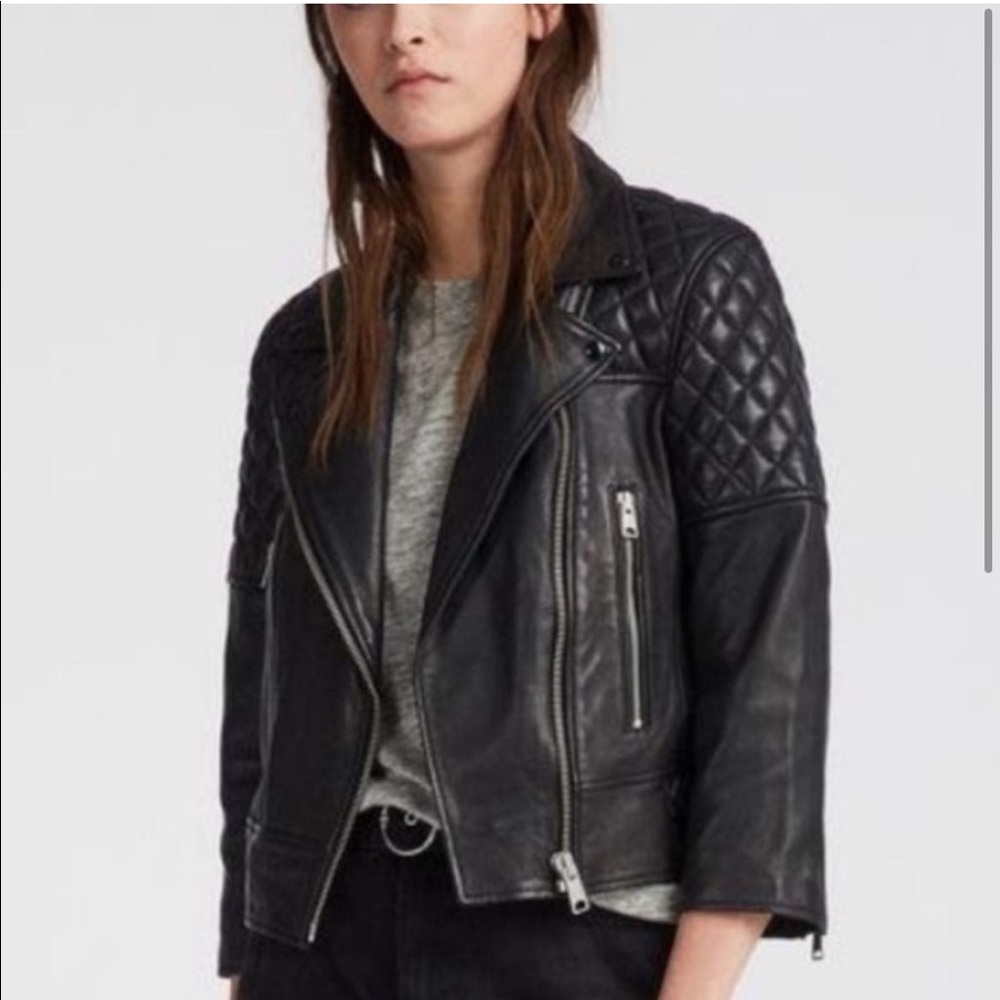 All Saints Beattie biker leather jacket black US 4
